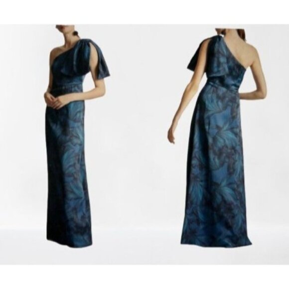 Sachin & Babi Chelsea Floral Print One-Shoulder Georgette Gown Size 2 - Picture 1 of 13